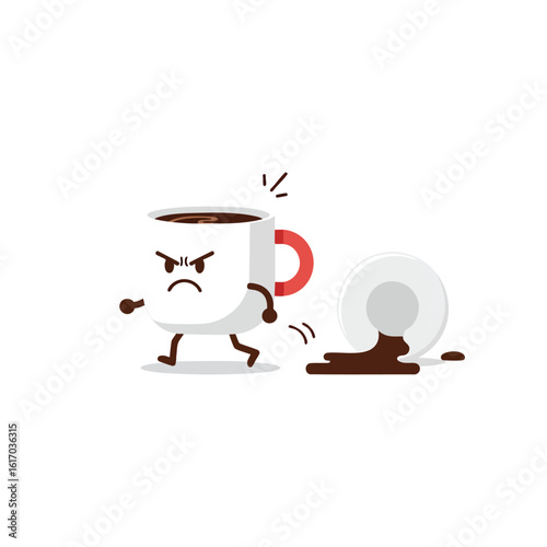 Angry Cartoon Coffee Cup Spilling Drink.