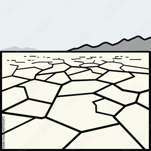 Minimalist illustration of dry cracked earth landscape.