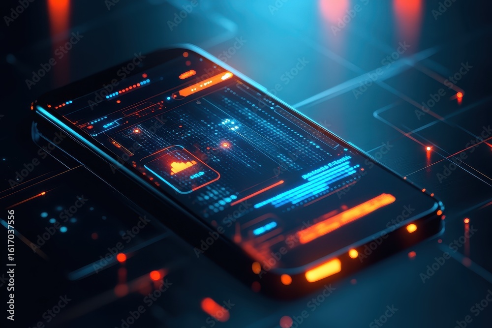 Obraz premium A cell phone with a glowing screen