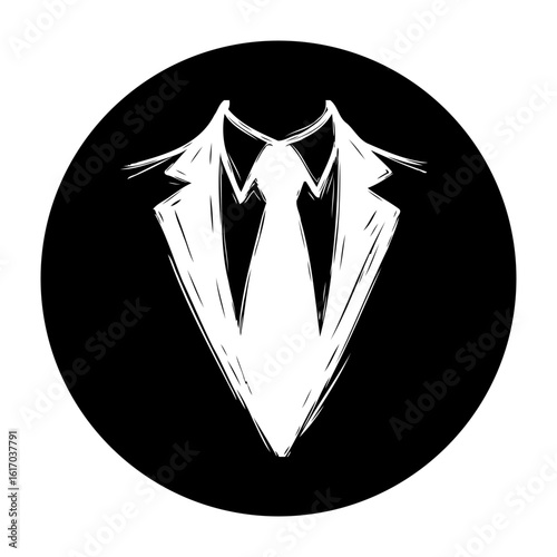 Elegant tuxedo illustration with a tie in a black circle background design represents formality and sophistication