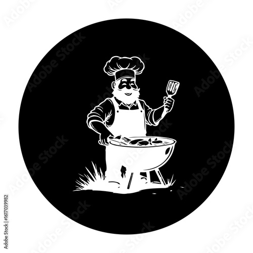 Chef preparing a barbecue cookout vector illustration perfect for grilling events and summer celebrations with family