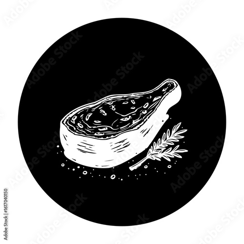 Black background displaying a savory tart illustration: culinary representation with abstract artistic expression with food art