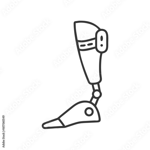 Prosthetic leg, artificial limb, medical technology device icon for healthcare innovation and rehabilitation. Vector outline icon