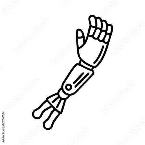 Robotic arm prosthetic or bionic limb icon in simple outline style for medical technology and futuristic design
