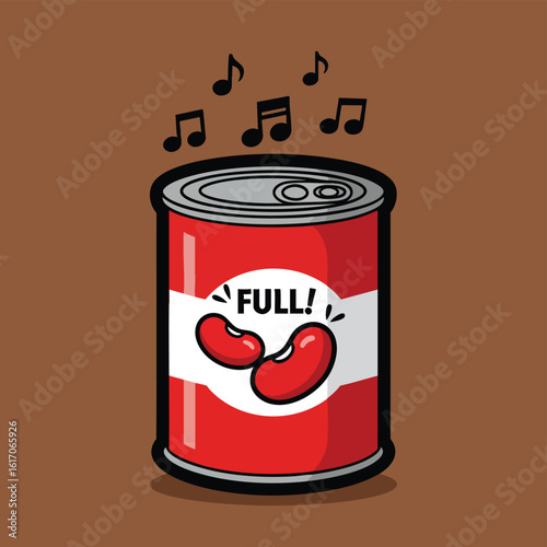 A Cartoon Can of Beans with Musical Notes.