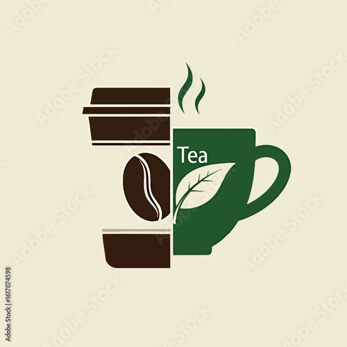 Coffee and Tea Concept Illustration with Bean and Leaf.