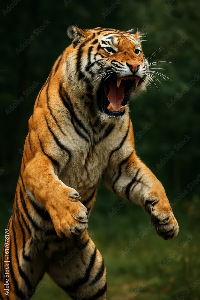 Fototapeta premium Bengal Tiger / Mid-Roar Realistic Portrait