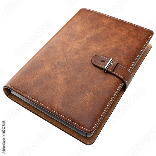 Refined leather journal with a secure strap for capturing ideas and notes on the go, timeless style
