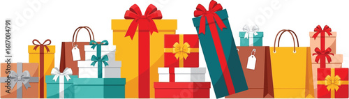Vibrant collection of assorted gift boxes and shopping bags ready for celebration