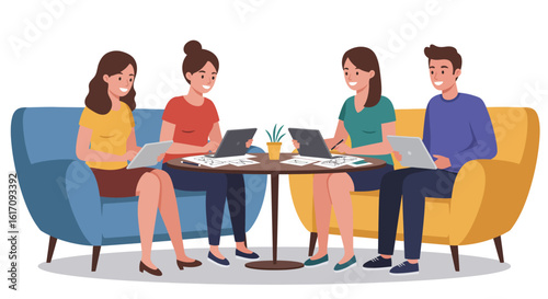 Group of People Working Together with Laptops.