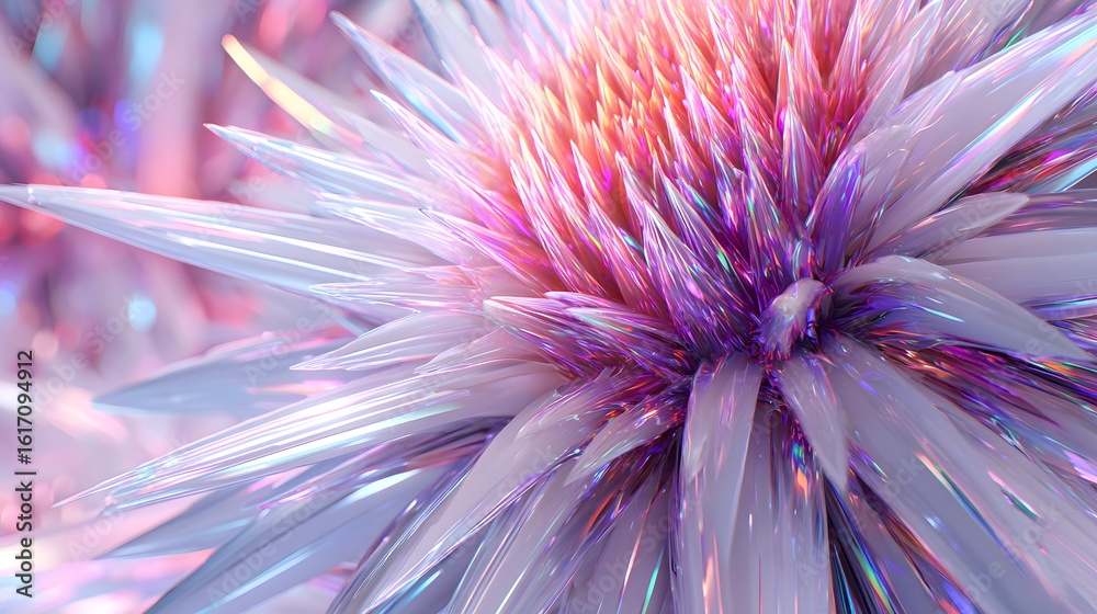 Obraz premium Abstract flower-like form with iridescent crystal-like petals.