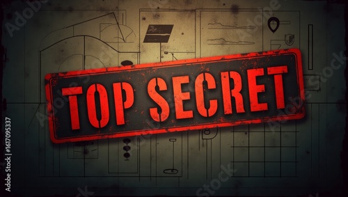 Top Secret Document with Rubber Red Stamp in Vintage Style