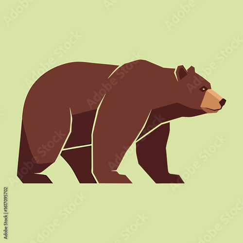 Stylized Brown Bear Flat Design Vector Illustration.