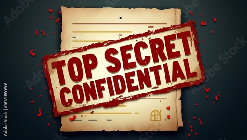 Top Secret Document with Rubber Red Stamp in Vintage Style