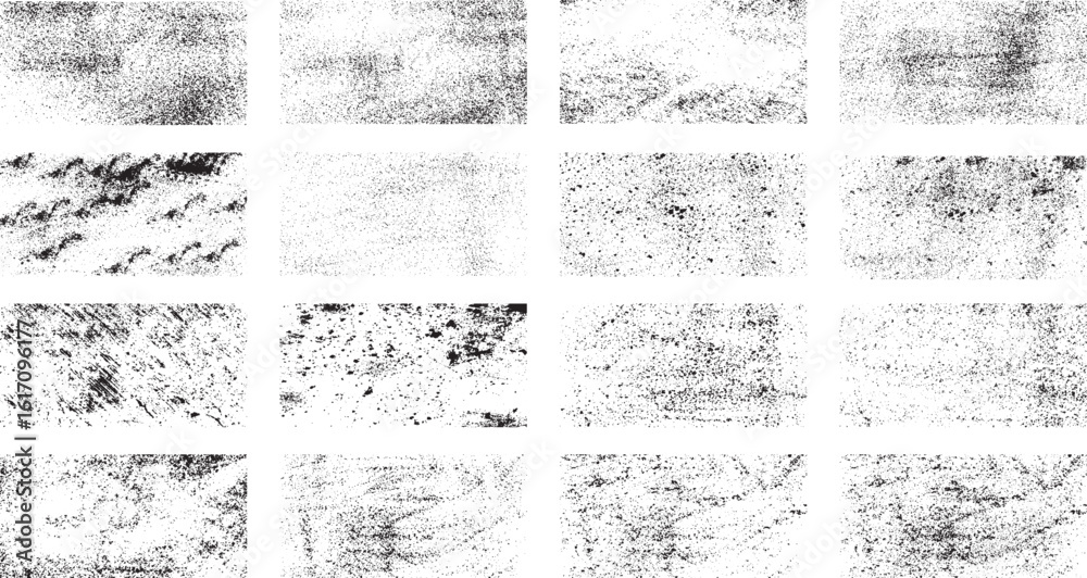 Fototapeta premium Dirty grainy and scratches. Set of different distressed black grain texture Overlay textures set stamp with grunge effect Set of different distressed black grain texture. Distress overlay vector 