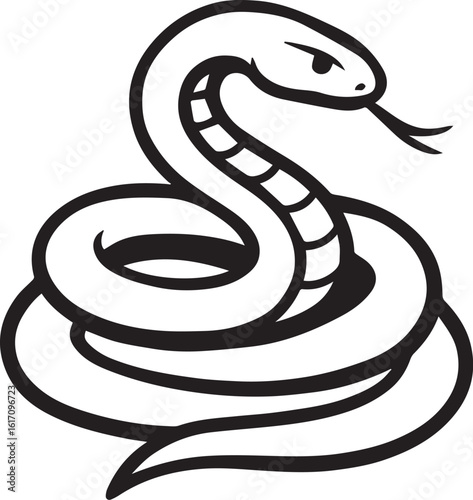 Wallpaper Mural Coiled Snake with Forked Tongue – Black and White Vector Illustration Torontodigital.ca