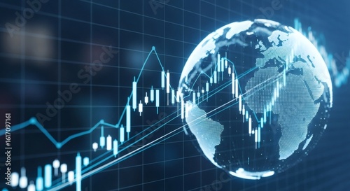 Fototapeta Naklejka Na Ścianę i Meble -  Digital globe with stock market candlestick chart and line graph