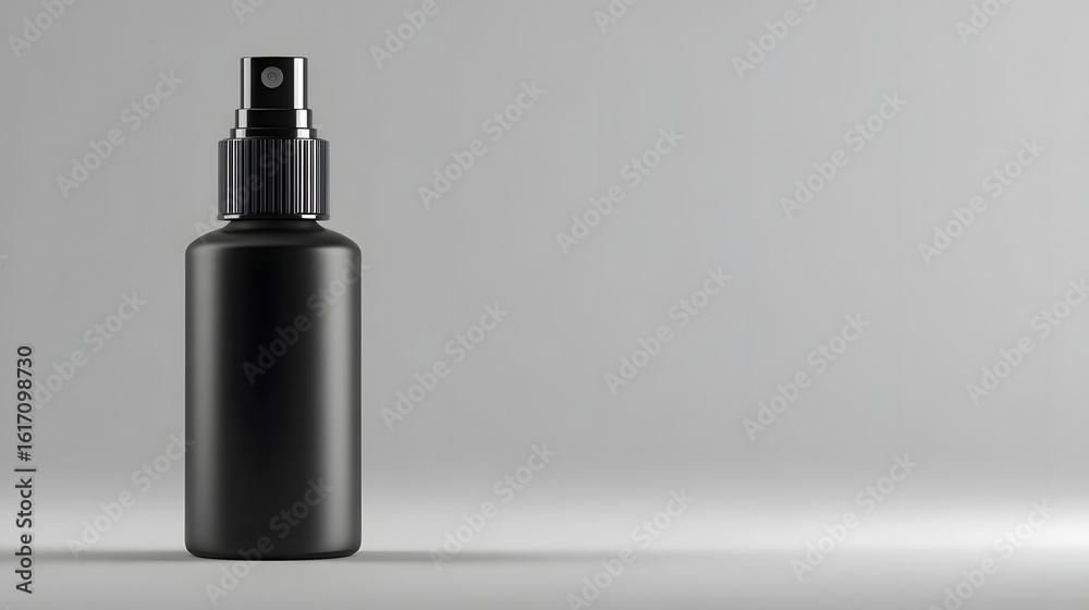 Empty black spray bottle on a plain background. Empty black spray bottle on a plain background.
