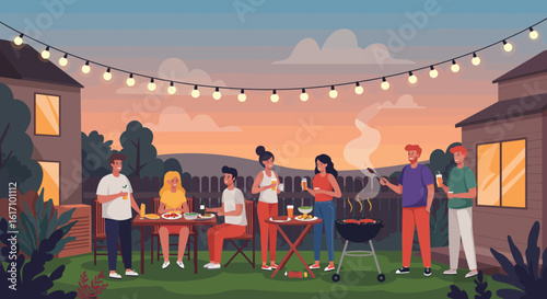 Friends Enjoying a Backyard Barbecue Party Together.