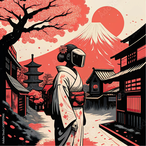 japanese geisha in japanese garden