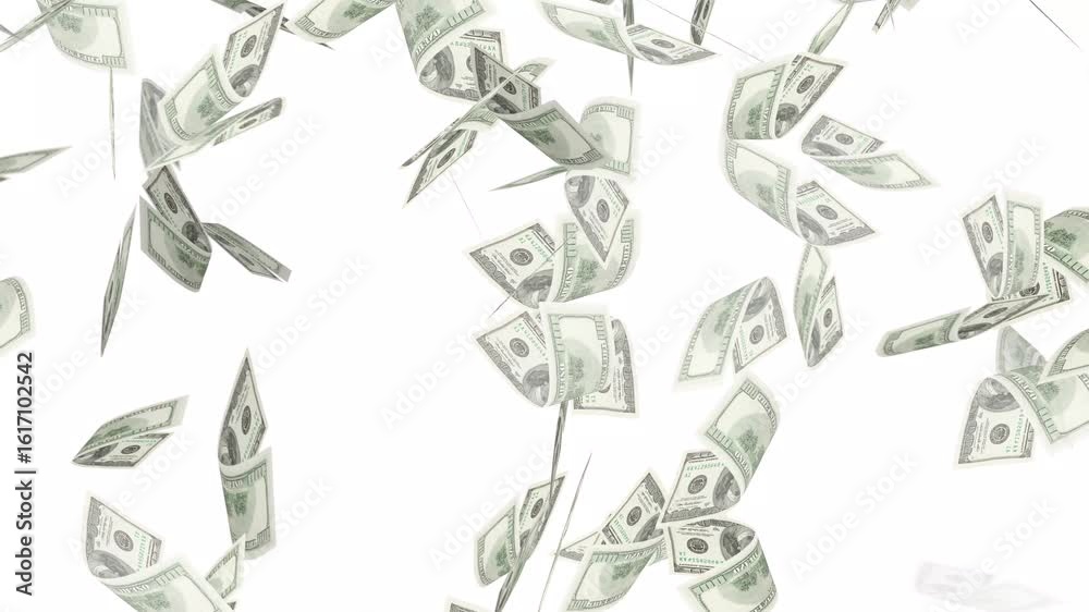 Banknotes dollars bills falling and flying in the air, 3d render Banknotes of the US American Dollar, dollars bills falling down stock video. 