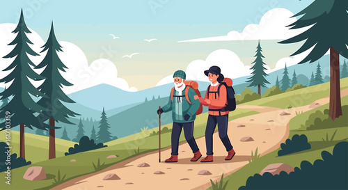 Elderly Couple Hiking
