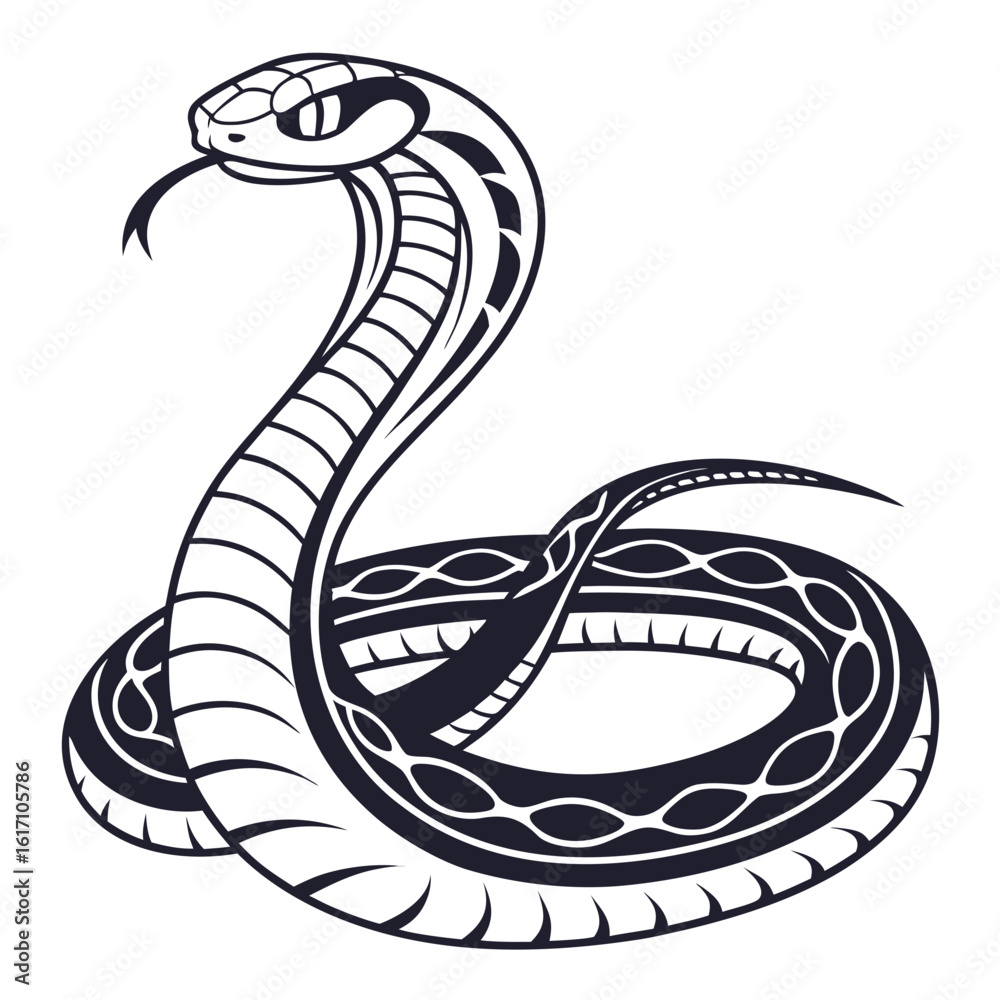 Fototapeta premium Stylized cobra snake illustration with tribal patterns