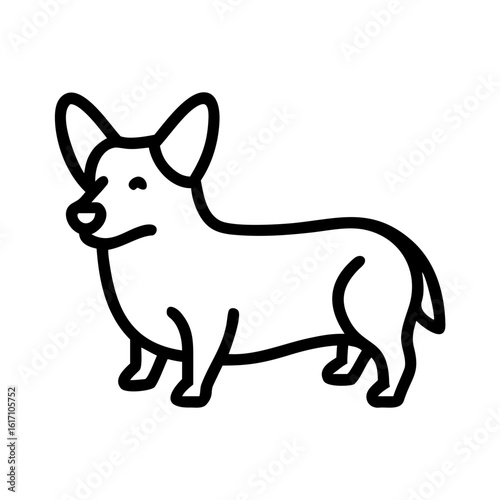 Black and white illustration of a pembroke welsh corgi standing