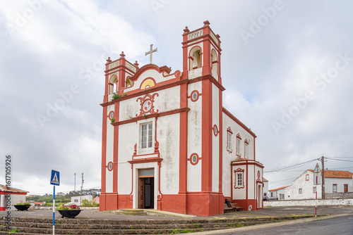External facade of the main church of Vila do Porto on the island of Santa Maria.