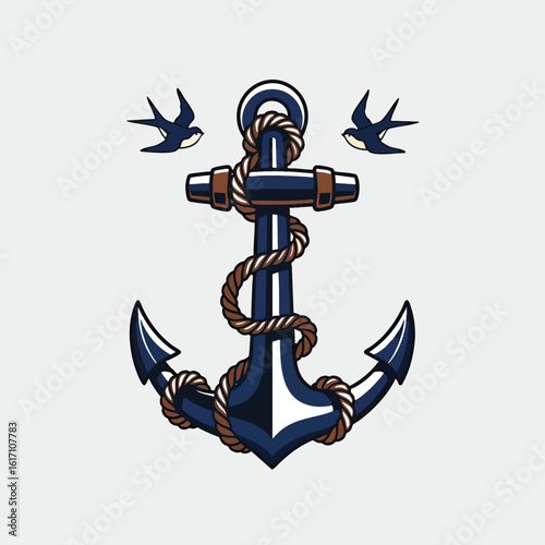 Nautical Anchor with Swallows Design.