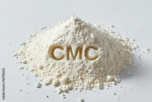 Heap of White Powder with CMC Lettering Carved on Top, Isolated Background