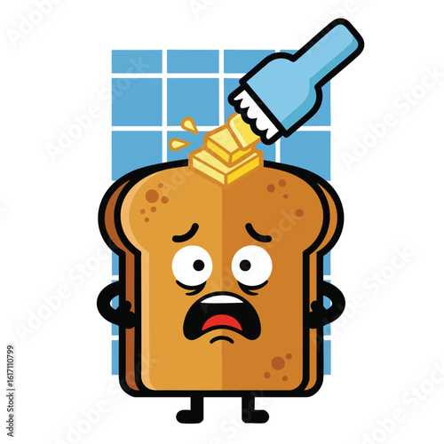 Terrified Toast Character with Butter Being Applied.