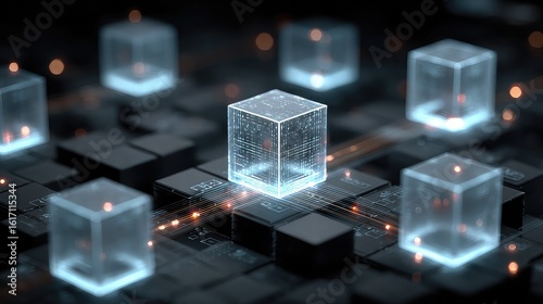 Fintech blockchain server vector with cryptographic hash strings symbolizes secure transactions and decentralized data storage