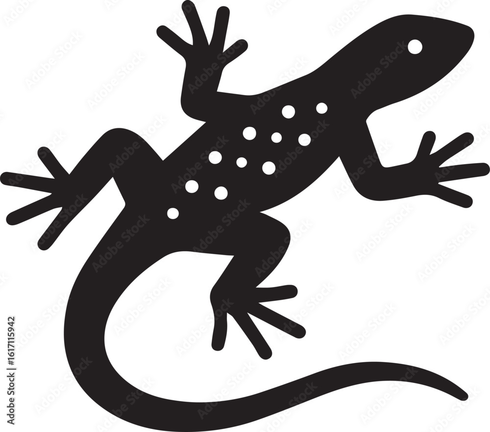 Fototapeta premium Crawling Lizard – Minimalist Black and White Vector with Dots and Line Detail