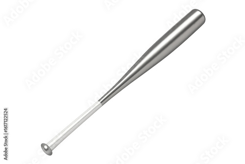 Realistic 3d rendering of a baseball bat with metallic texture and white handle, isolated on transparent background, perfect for sports-themed projects