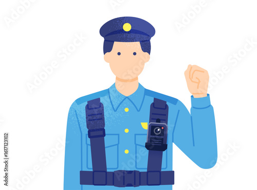 パトロールや交通違反の取締りをするカメラを付けた警察官のベクターイラスト素材