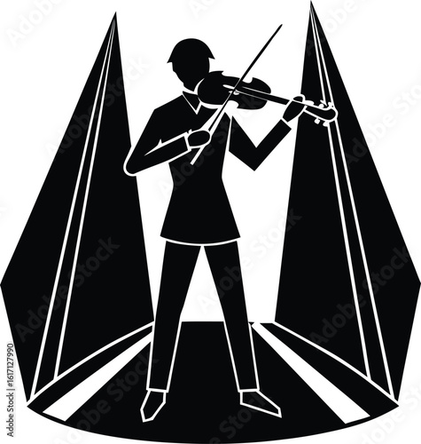 violinist performing on stage vector art illustration