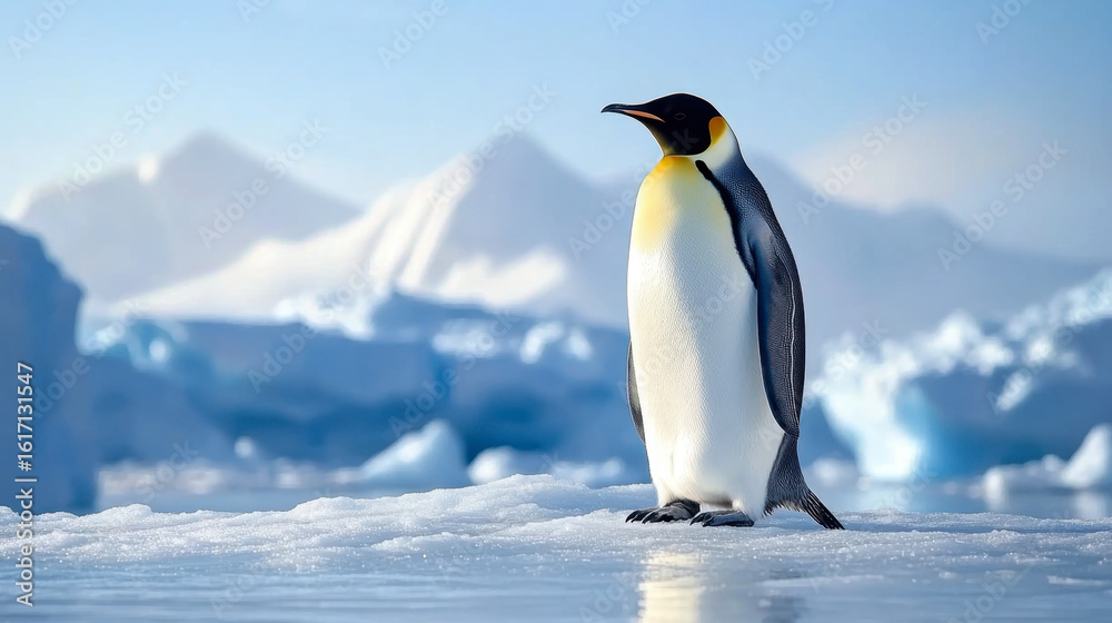 Obraz premium penguin stands gracefully on an ice floe in Antarctica