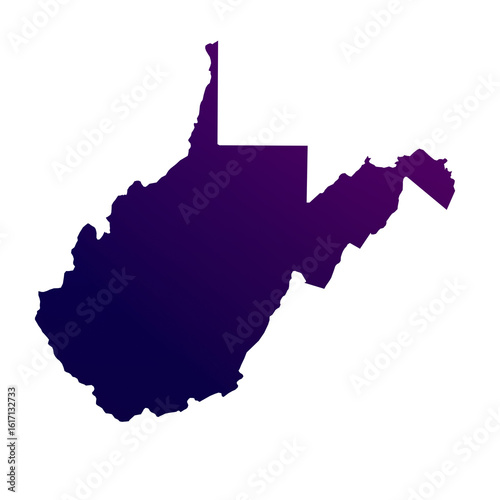 West Virginia map isolated on transparent white background. Blue and purple gradient textured map isolated on transparent png	