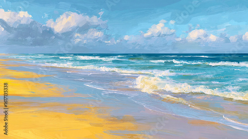 Wallpaper Mural A digital painting of a serene beach with soft waves Torontodigital.ca
