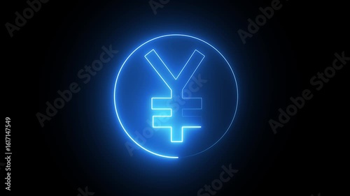 yen symbol.Yen neon sign appear in center and disappear after some time. Animated neon icon on black background.