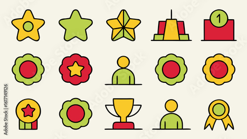Comprehensive icon set illustrating reward programs loyalty benefits and customer appreciation with bonus symbols in vibrant colors