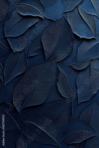 Deep indigo leaves, textured pattern