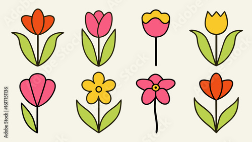 A charming collection showcasing blooming wild and cultivated garden flora presented in a cohesive graphic set for diverse design applications