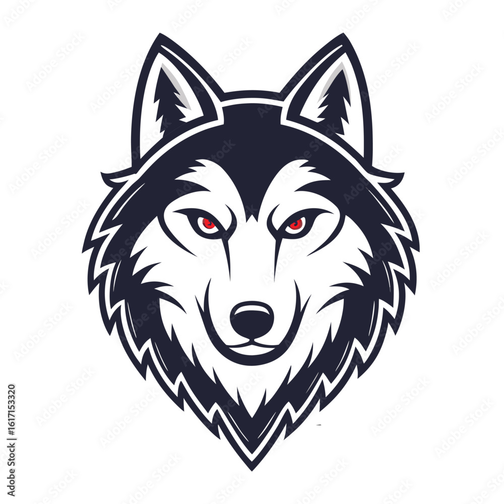 Naklejka premium Howling Husky Head side profile husky head in heroic pose layers head silhouette moon phase icon strong branding for outdoor gear .
