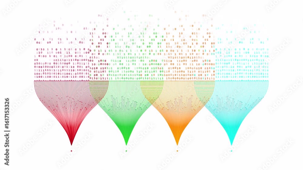 Data stream loop animation with colorful curved lines flowing into ...