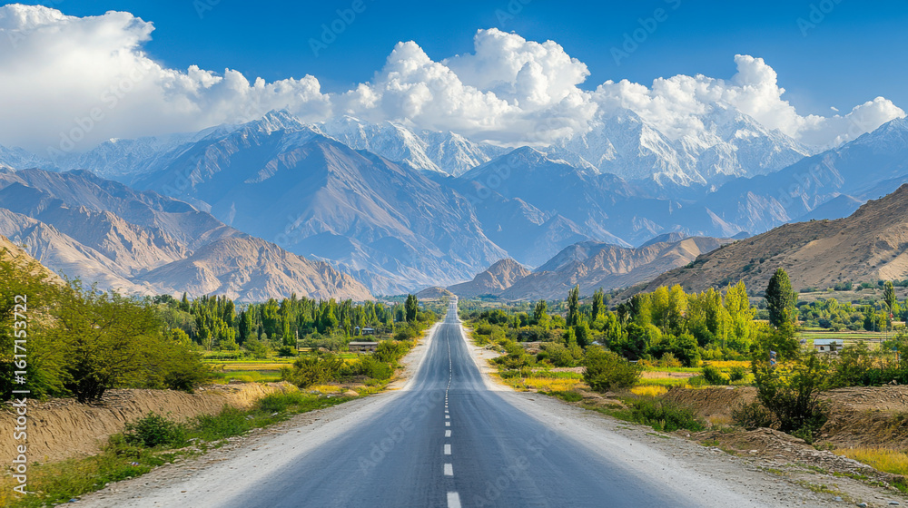 Naklejka premium Landscape with road and mountains