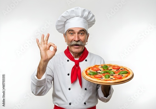Wallpaper Mural Smiling Older Chef Presenting Freshly Baked Pizza 1 Torontodigital.ca