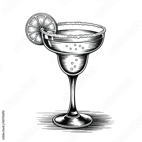 Hand drawn sketch of a refreshing margarita cocktail with lime garnish