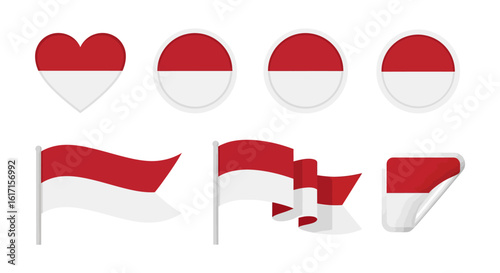 Free Download Indonesian flag collection in various shapes. A vector set of national symbols including heart, circle, and waving banners. - GFXLoad